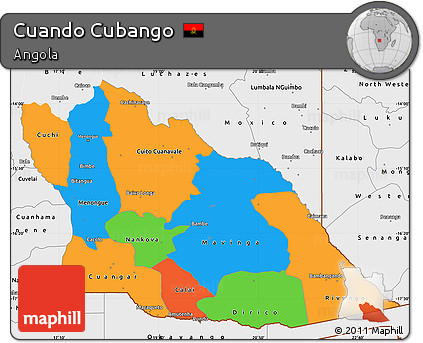 Political Simple Map of Cuando Cubango, single color outside, borders and labels