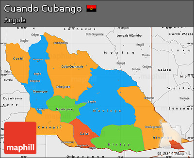 Political Simple Map of Cuando Cubango, single color outside, borders and labels