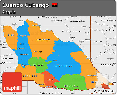 Political Simple Map of Cuando Cubango, single color outside, borders and labels