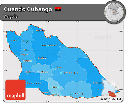 Political Shades Simple Map of Cuando Cubango, cropped outside