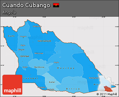 Political Shades Simple Map of Cuando Cubango, cropped outside