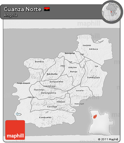 Gray 3D Map of Cuanza Norte, single color outside