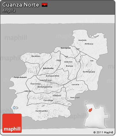 Gray 3D Map of Cuanza Norte, single color outside