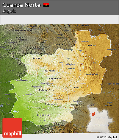 Physical 3D Map of Cuanza Norte, darken
