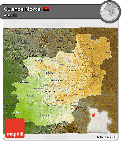 Physical 3D Map of Cuanza Norte, darken