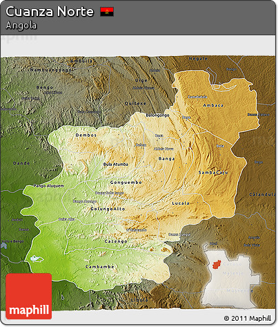 Physical 3D Map of Cuanza Norte, darken