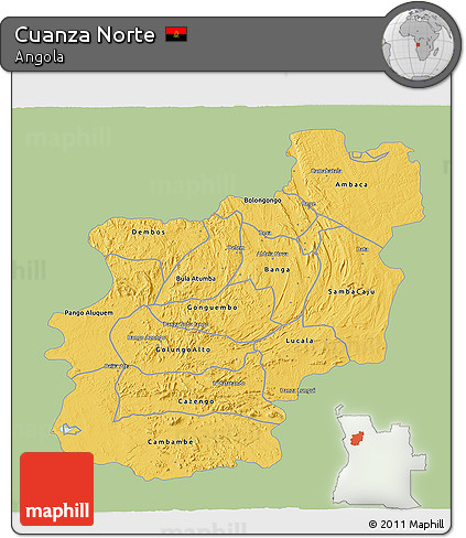 Savanna Style 3D Map of Cuanza Norte, single color outside