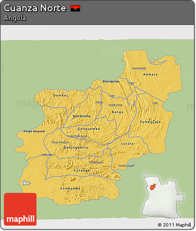 Savanna Style 3D Map of Cuanza Norte, single color outside