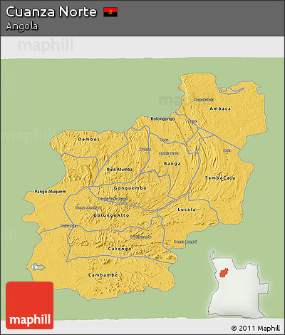 Savanna Style 3D Map of Cuanza Norte, single color outside