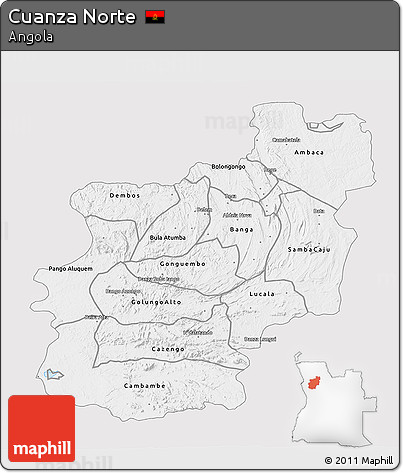 Silver Style 3D Map of Cuanza Norte, single color outside