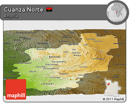 Physical Panoramic Map of Cuanza Norte, darken
