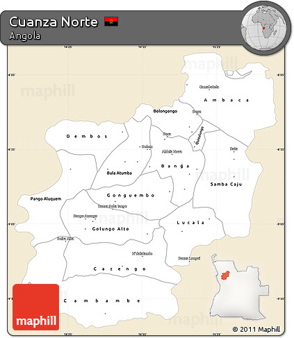 Classic Style Simple Map of Cuanza Norte, single color outside