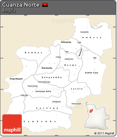 Classic Style Simple Map of Cuanza Norte, single color outside