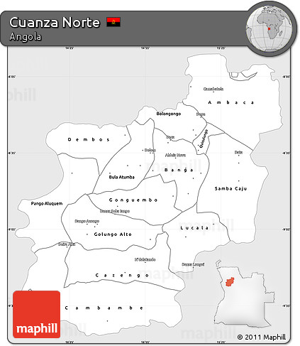 Silver Style Simple Map of Cuanza Norte, single color outside