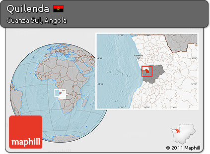 Gray Location Map of Quilenda, highlighted country, highlighted parent region, hill shading
