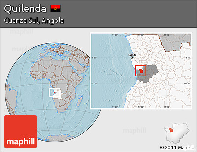 Gray Location Map of Quilenda, highlighted country, highlighted parent region, hill shading