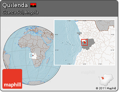 Gray Location Map of Quilenda, highlighted country, highlighted parent region, hill shading