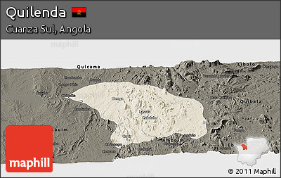 Shaded Relief Panoramic Map of Quilenda, darken