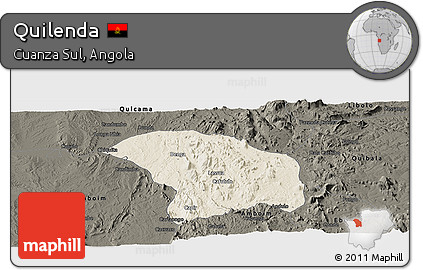 Shaded Relief Panoramic Map of Quilenda, darken