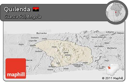 Shaded Relief Panoramic Map of Quilenda, desaturated