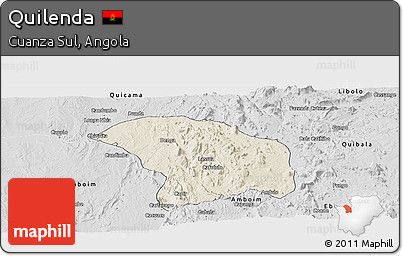 Shaded Relief Panoramic Map of Quilenda, desaturated