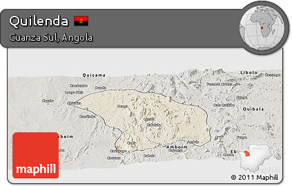 Shaded Relief Panoramic Map of Quilenda, semi-desaturated