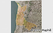 Satellite 3D Map of Sumbe, semi-desaturated
