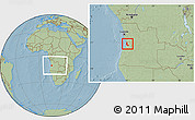 Savanna Style Location Map of Sumbe, within the entire country, hill shading