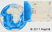 Shaded Relief Location Map of Sumbe, within the entire country