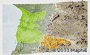 Physical Panoramic Map of Sumbe, semi-desaturated