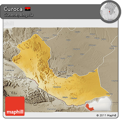 Physical 3D Map of Curoca, semi-desaturated