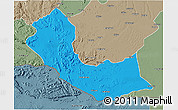 Political 3D Map of Curoca, semi-desaturated
