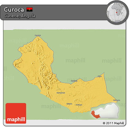 Savanna Style 3D Map of Curoca, single color outside