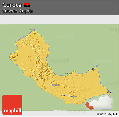 Savanna Style 3D Map of Curoca, single color outside