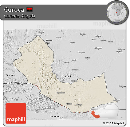 Shaded Relief 3D Map of Curoca, desaturated