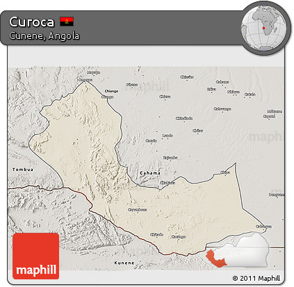 Shaded Relief 3D Map of Curoca, semi-desaturated