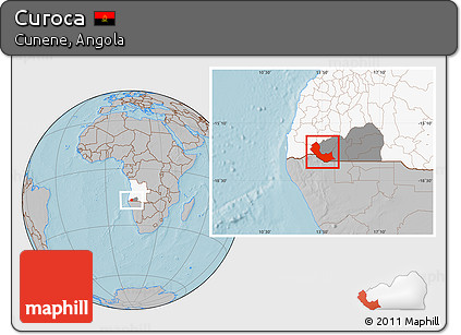 Gray Location Map of Curoca, highlighted country, highlighted parent region, hill shading