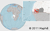 Gray Location Map of Curoca, highlighted country, highlighted parent region, hill shading
