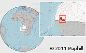 Gray Location Map of Curoca, highlighted country, hill shading