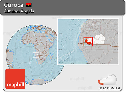 Gray Location Map of Curoca, highlighted parent region, hill shading