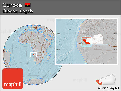 Gray Location Map of Curoca, highlighted parent region, hill shading