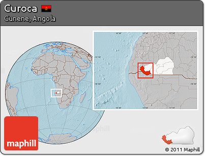 Gray Location Map of Curoca, highlighted parent region, hill shading