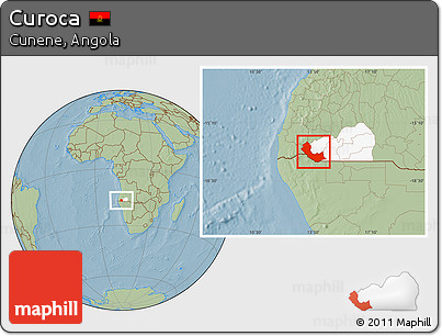 Savanna Style Location Map of Curoca, highlighted parent region, hill shading