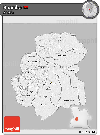 Gray 3D Map of Huambo, single color outside