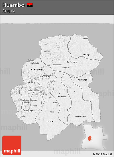 Gray 3D Map of Huambo, single color outside