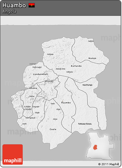 Gray 3D Map of Huambo, single color outside