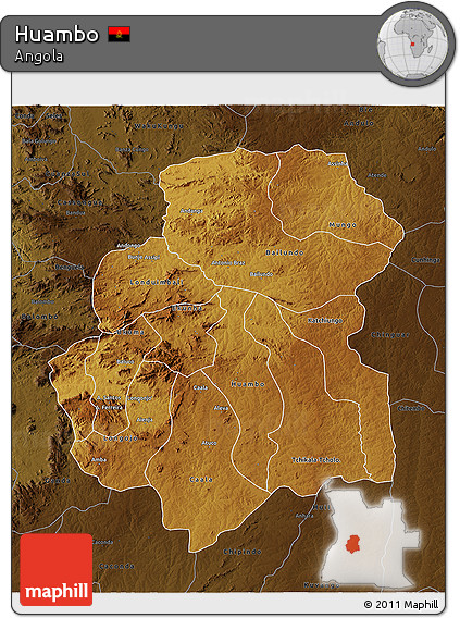 Physical 3D Map of Huambo, darken