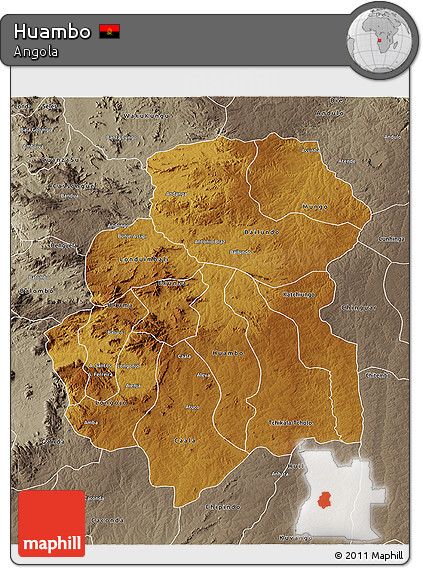 Physical 3D Map of Huambo, semi-desaturated