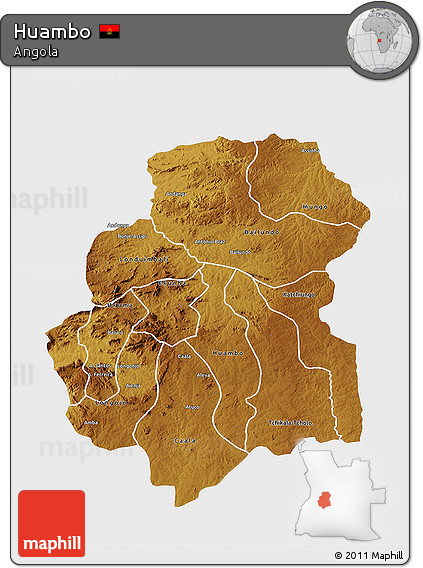 Physical 3D Map of Huambo, single color outside