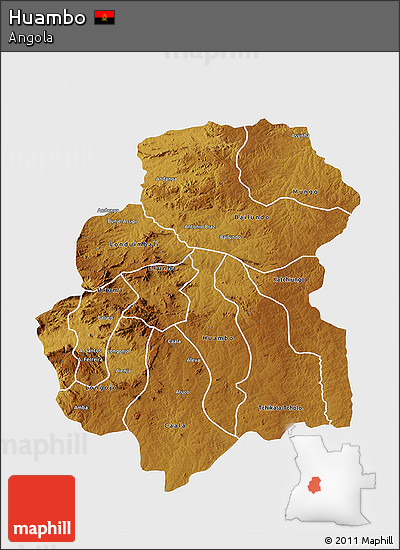Physical 3D Map of Huambo, single color outside